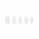 NIBL Petal shape click-on nails, clear veneers shown across the size range